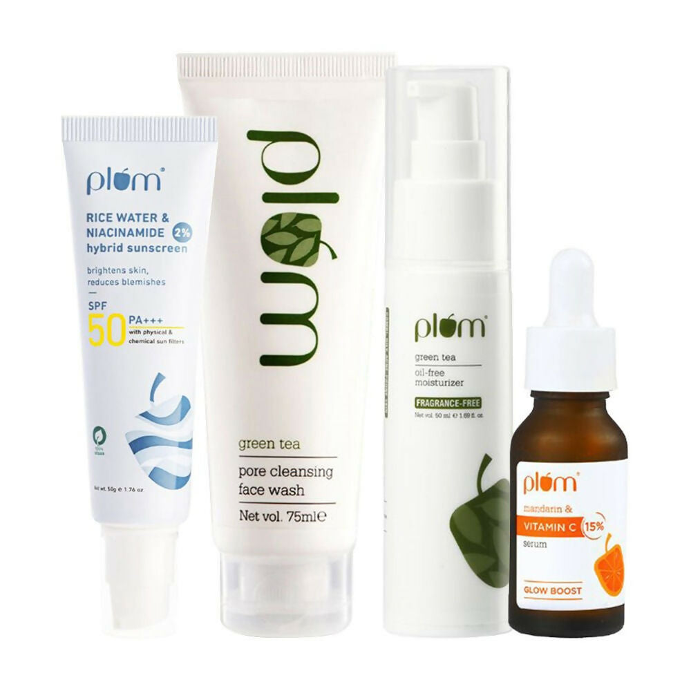 Plum Daily Skincare Essentials CSMS (Cleanser, Serum, Moisturizer, Sunscreen) Combo | Grocsy