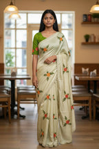 Teeya Creation Cream Rangoli Silk Embroidery Work Party Wear Designer Saree | Grocsy
