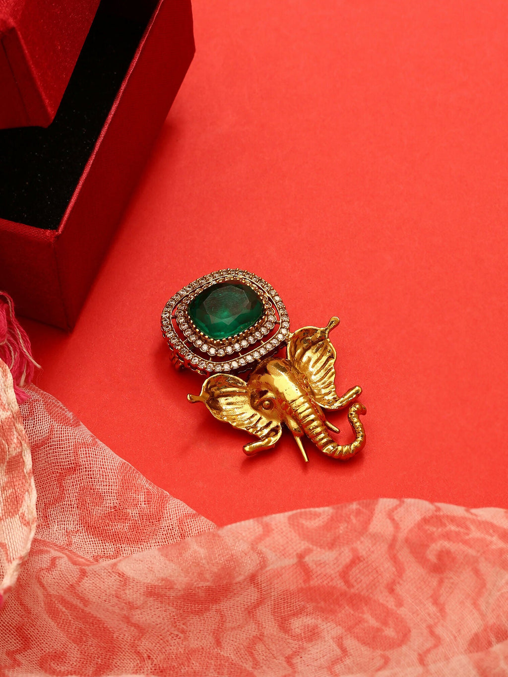 Ruby Raang Ganesha Imprint Brooch | Grocsy