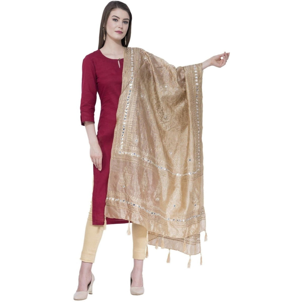 A R Silk Women's Embroidery With Gold Print Silk Golden Dupattas and Chunnis | Grocsy