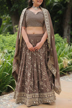 Vastranavya Designer Heavy Sequins & Thread Embroidered work Lehenga Choli - Beige | Grocsy