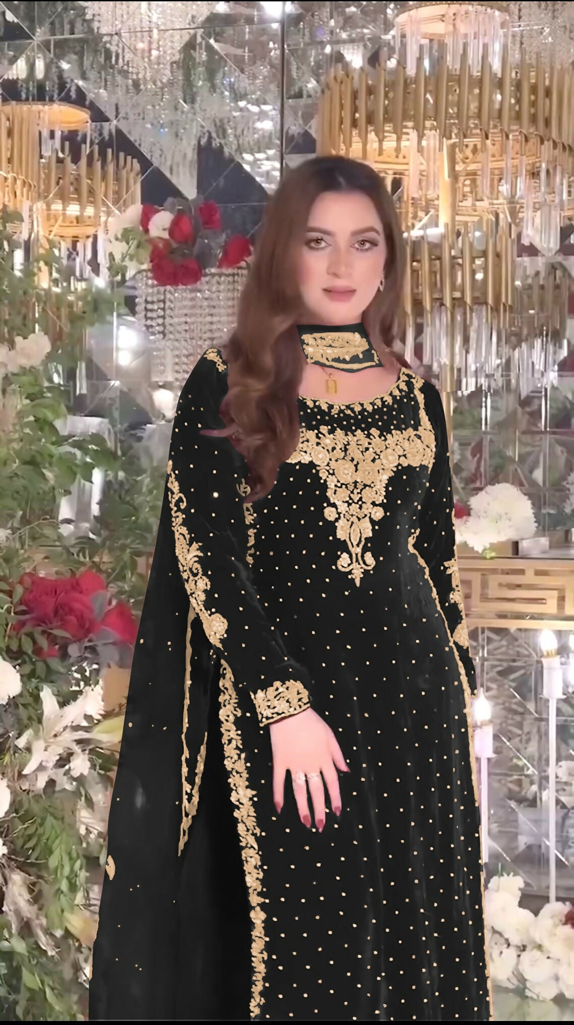 Joban Fashion Black Velvet Sequence Embroidery Work Kurta Set | Grocsy