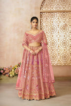 Kesar Fab Pink Banarasi Silk Embroidered Lehenga | Grocsy