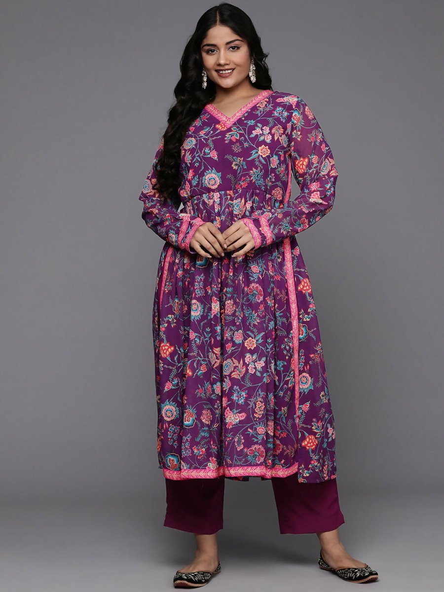 Ahalyaa Women's Traditional wear Kurta Set - Purple | Grocsy