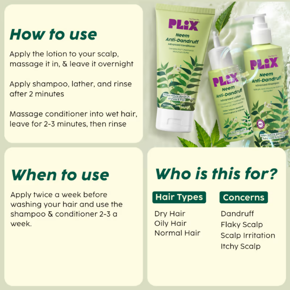 PLIX The Plant Fix Neem Anti-Dandruff Advanced Combo - Shampoo, Conditioner & Lotion | Grocsy