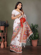 Joban Fashion White Thread Woven Pashmina Sarees | Grocsy