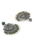 Green & Silver Diamond Chand Earrings- Ruby Raang