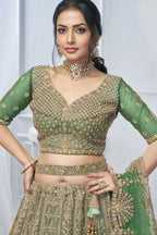 Kesar Fab Green Net Embroidered Lehenga | Grocsy