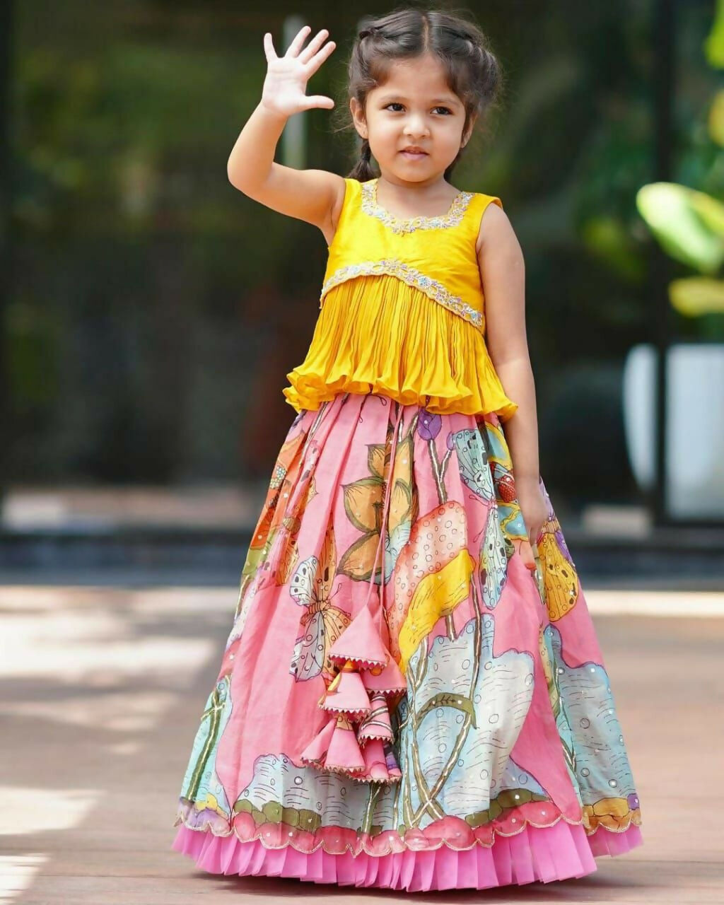 Jyoti Fashion Classy Pink Chinon Silk Printed with Embroidered Kids Lehenga Choli Set | Grocsy