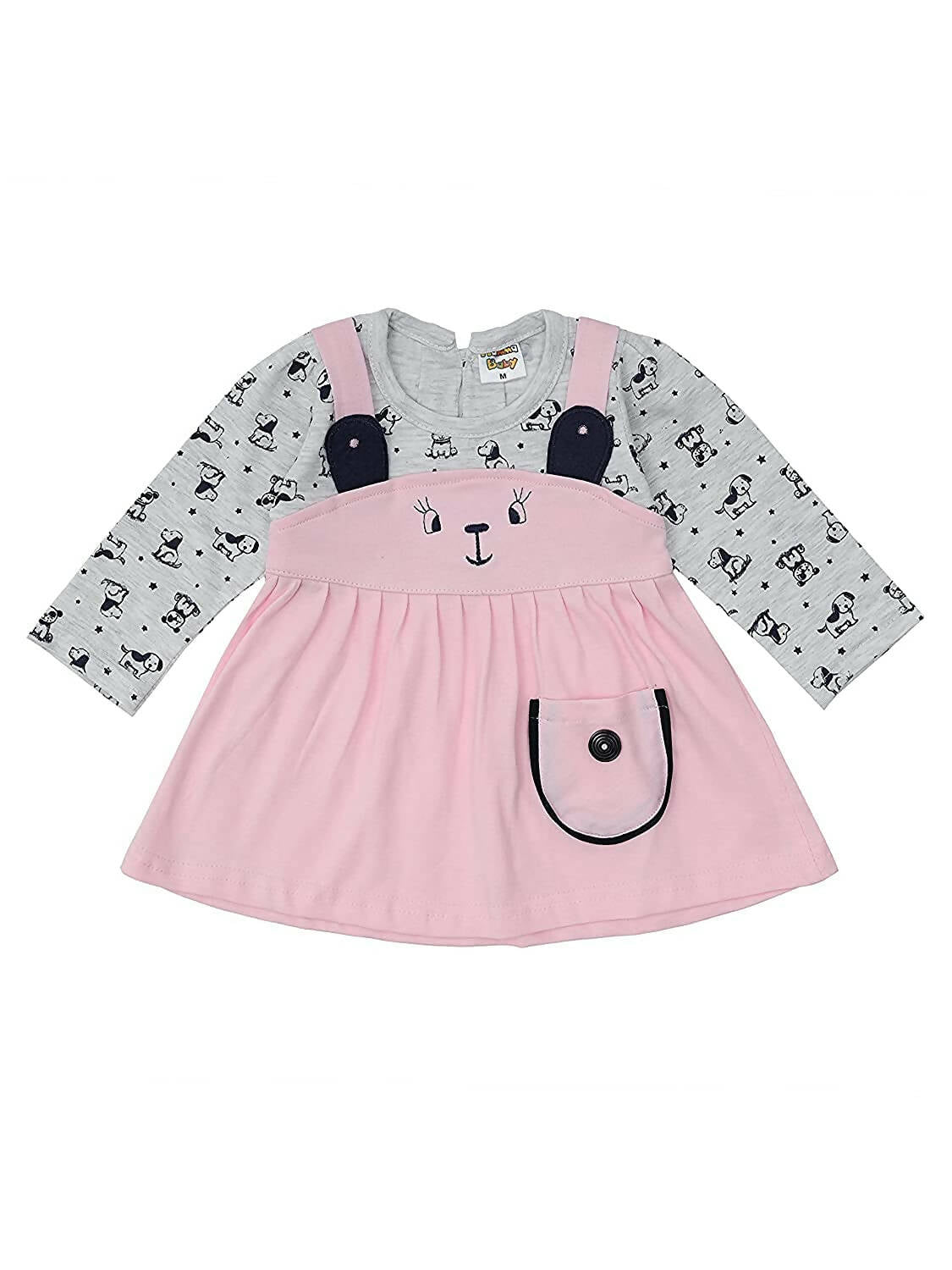 NammaBaby Baby Girl's A-Line Mini Frock Dress - Pink Grey | Grocsy