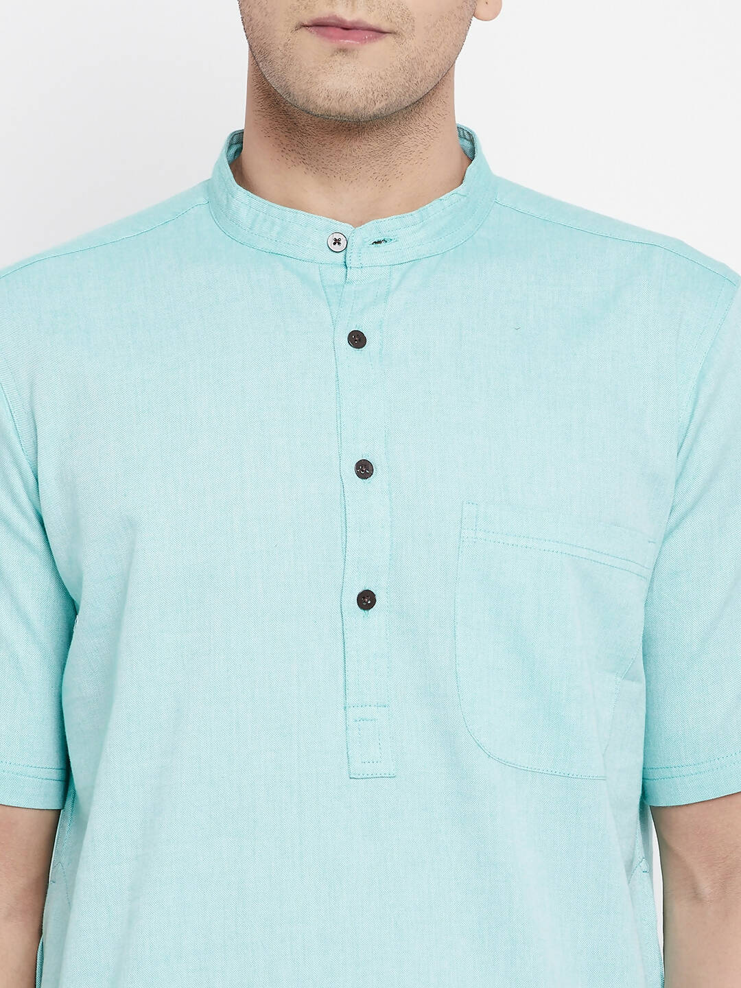 Even Apparels Green Pure Cotton Men's H/S Kurta With Band Collar | Grocsy