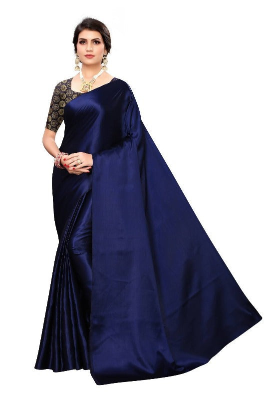 Vamika Navy Satin Designer Saree (DUST NAVY) | Grocsy