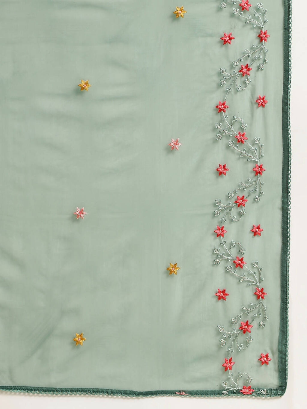 Green Chinon Embroidered Straight Kurta with Trouser & Dupatta - Salimar | Grocsy