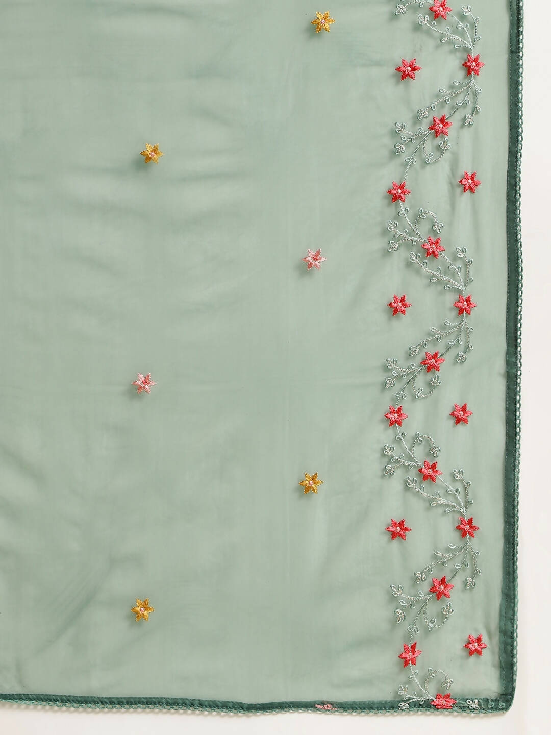 Green Chinon Embroidered Straight Kurta with Trouser & Dupatta - Salimar | Grocsy