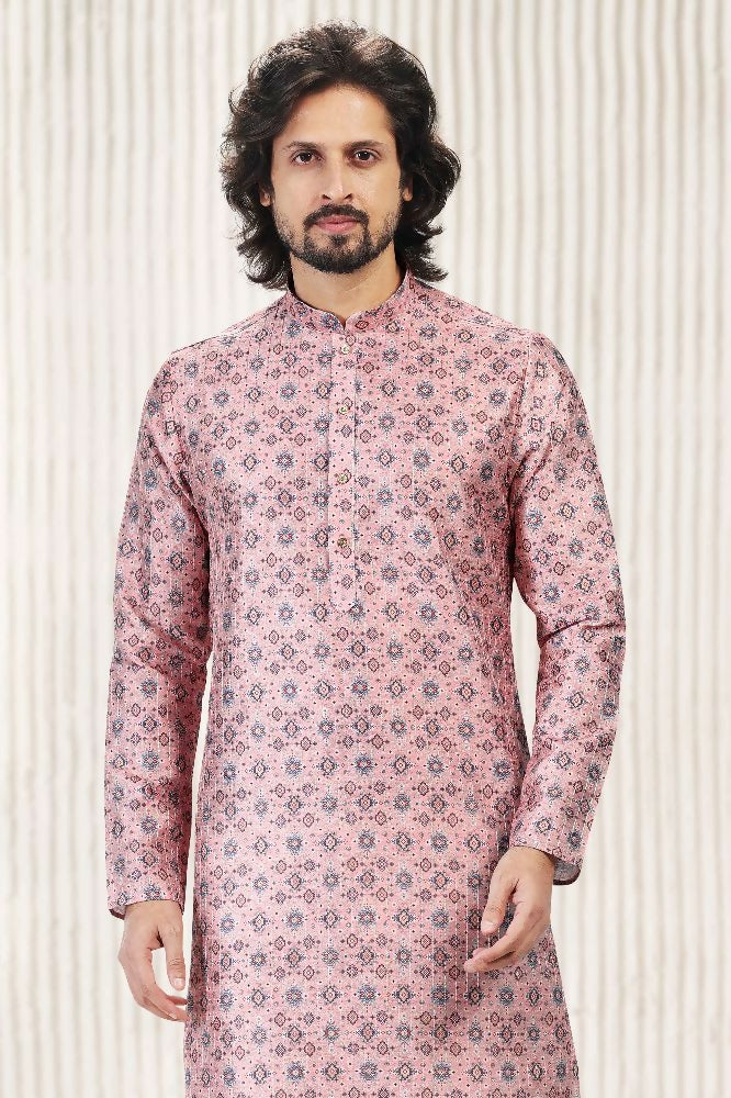 Raivat Ethnic Jacquard Banarasi Silk Digital Print Kurta Pajama In Dark Pink Colour | Grocsy