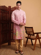 Pink Cotton Printed Chikankari Embroidery Work Kurta - Mahotsav | Grocsy
