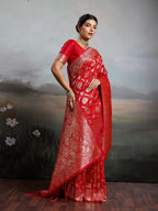 Shree Shyam Fashion Red Silk Blend Saree | Grocsy