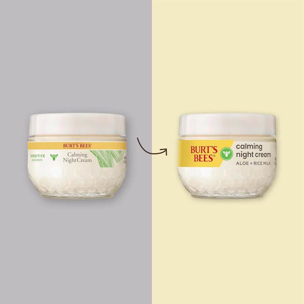Burt's Bees Calming Night Cream with Aloe + Rice Milk for Sensitive Skin | Grocsy