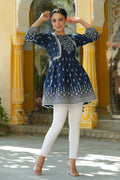 Juniper Women's Indigo Cambric Placement Printed Tunic | Grocsy