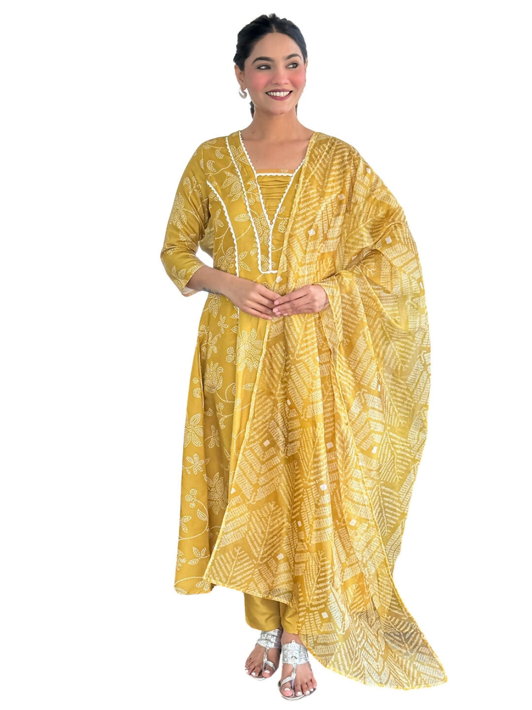 The52 Women's Beautiful Rayon Fabric Printed Work A-Line Kurta Pant and Dupatta Set | Grocsy