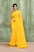 Piyari Fashion Women's Yellow Embellished Cotton Blend Jamdani Saree | Grocsy