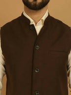 Even Apparels Pure Wool Nehru Jacket - Brown | Grocsy
