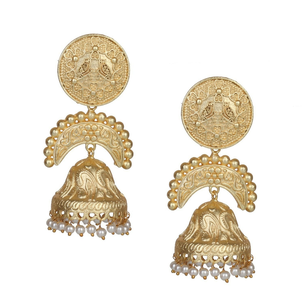 Joban Fashion Women Matte Gold Brass Jhumka | Grocsy