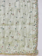 Green Organza Sequence Embroidered Saree with Unstitched Blouse - Satya | Grocsy