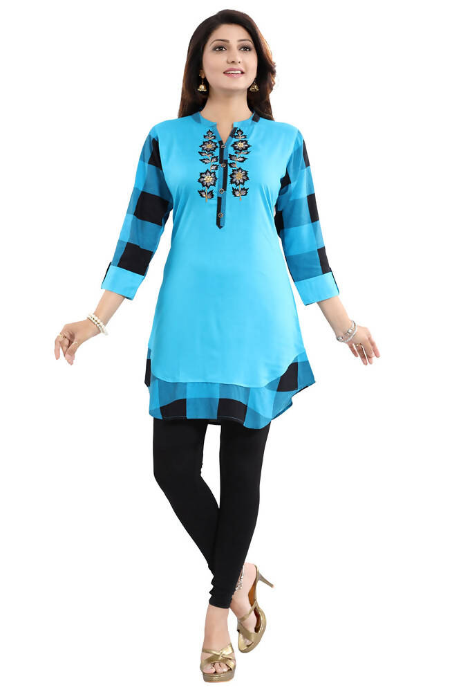 Snehal Creations Rayon Designer Embroidery Blue Tunic | Grocsy