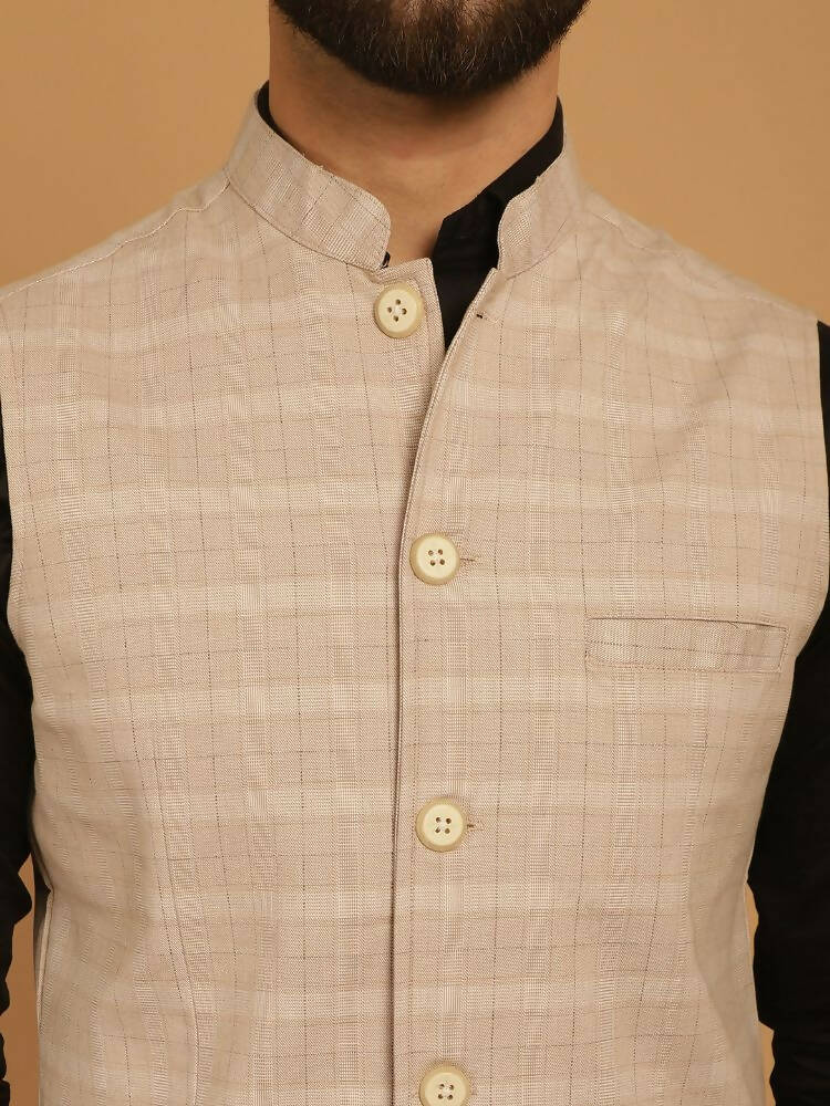 Even Apparels Nehru Jacket With Welt Pockets - Beige | Grocsy