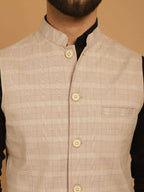 Even Apparels Nehru Jacket With Welt Pockets - Beige | Grocsy