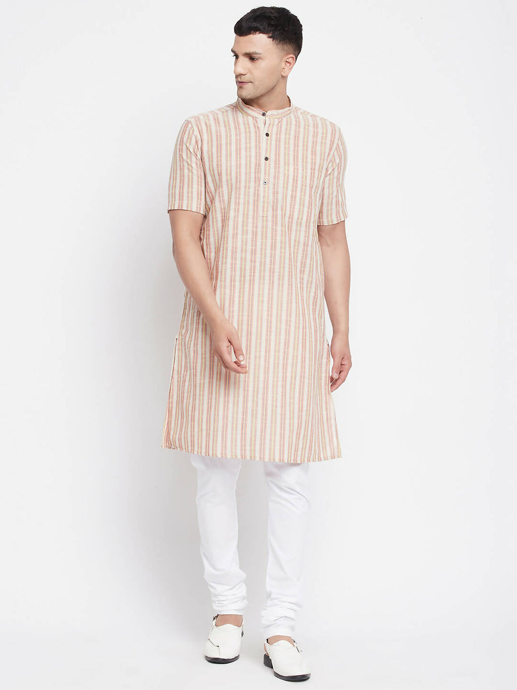 Even Apparels Yellow Pure Cotton Men's H/S Kurta With Band Collar | Grocsy