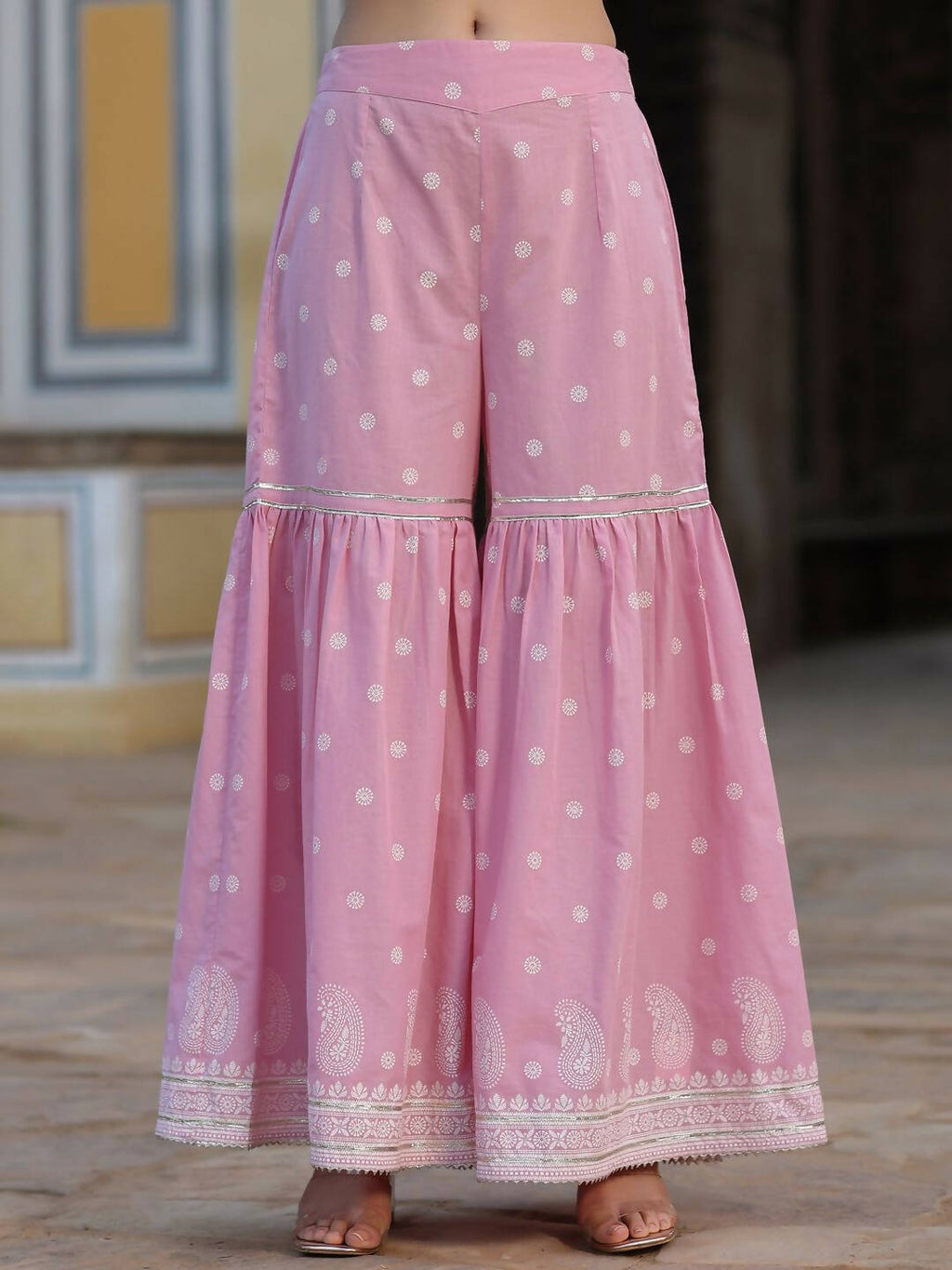 Juniper Women's Pink Cambric Floral Print Kurta Sharara Sets | Grocsy