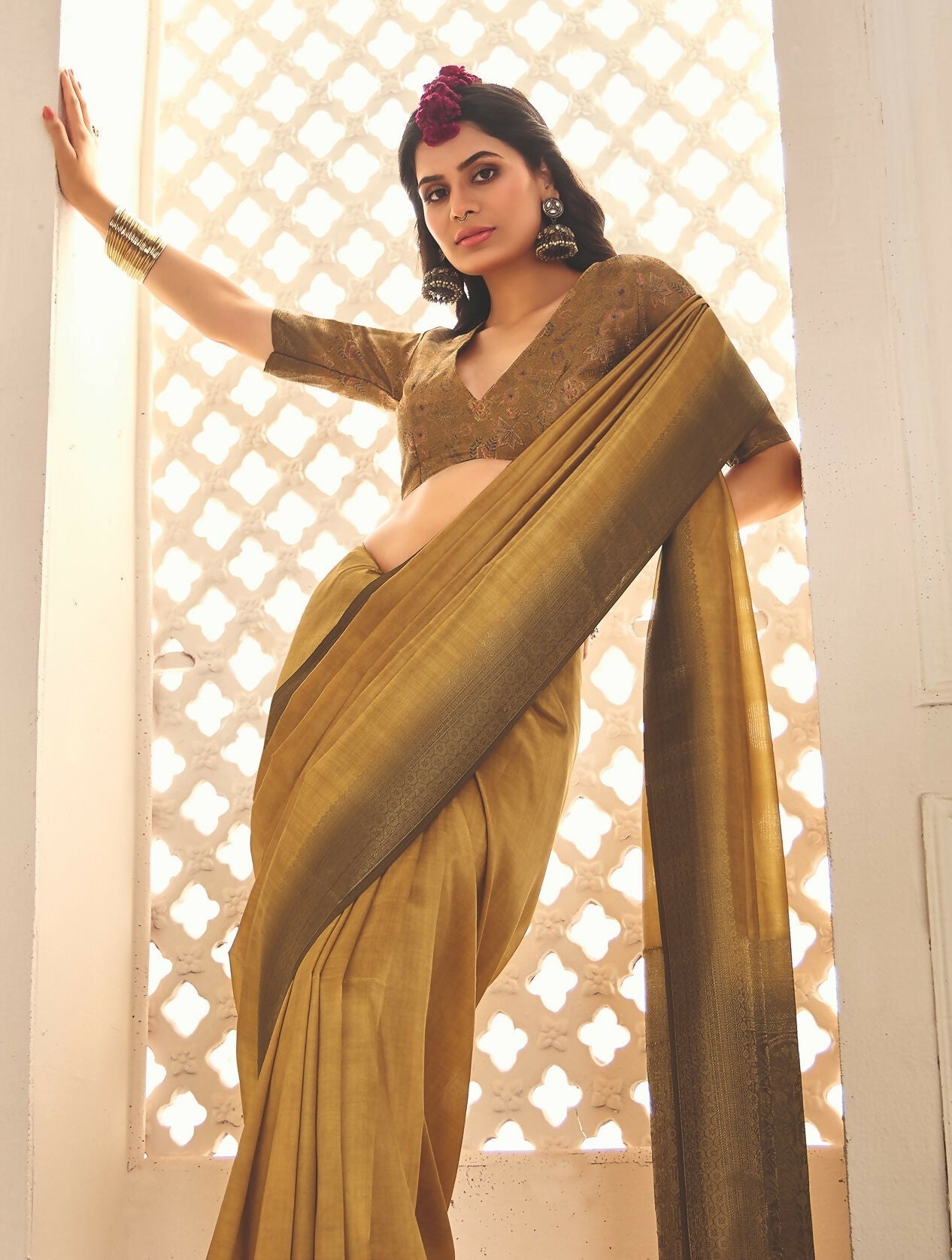 Joban Fashion Satin Silk With Zari Border Mustard Colored Designer Pallu Saree | Grocsy
