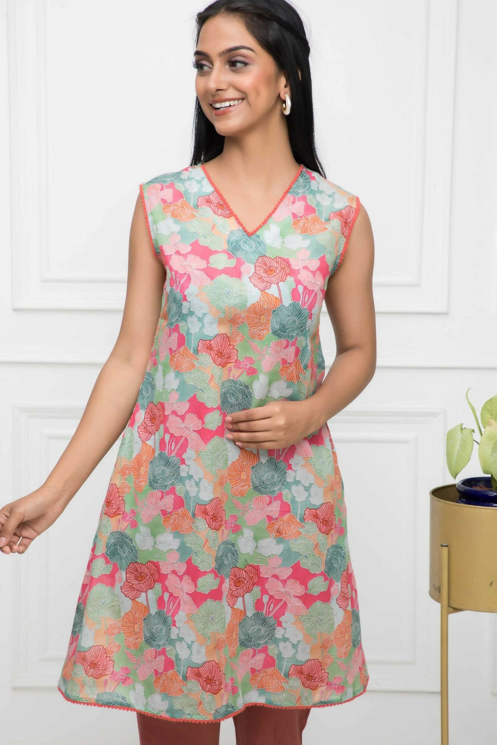 Myshka Women Multi Floral Rayon A-Line V-Neck Kurtis | Grocsy