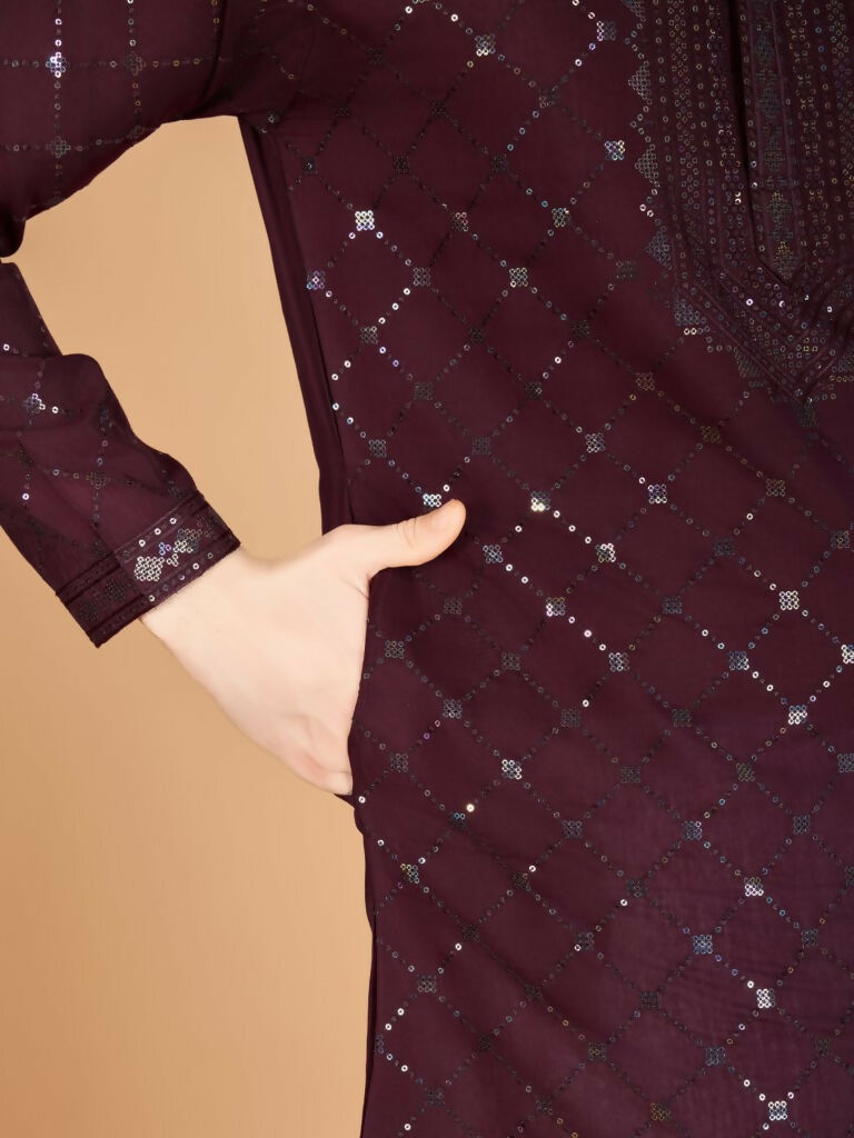 Vastranavya Maroon Exclusive Festival Wear Viscose Silk Thread & Sequence Embroidered Work Kurta with Dupatta | Grocsy