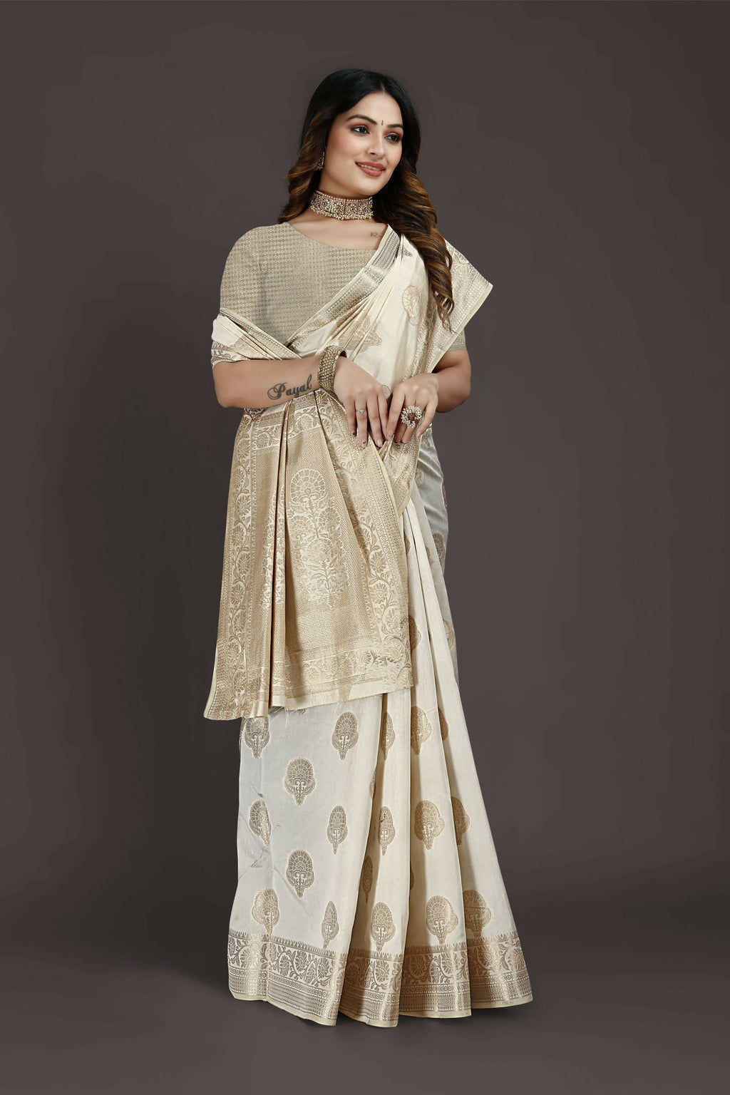 Off White Pure Raw Silk Zari Woven Saree with Unstitched Blouse Piece - Alisha | Grocsy
