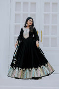 Joban Fashion Black Chinnon Silk Sequence Embroidery Work Readymade Kurta Set | Grocsy