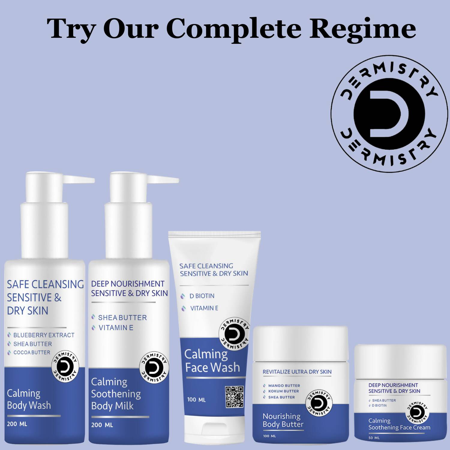 Dermistry Sensitive & Dry Skin Calming Face Wash & Calming Soothening Face Cream | Grocsy