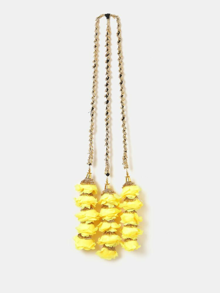 Ruby Raang Gold Gota Pati Work And Yellow Rosses With Black Thread & Golden Stones | Grocsy