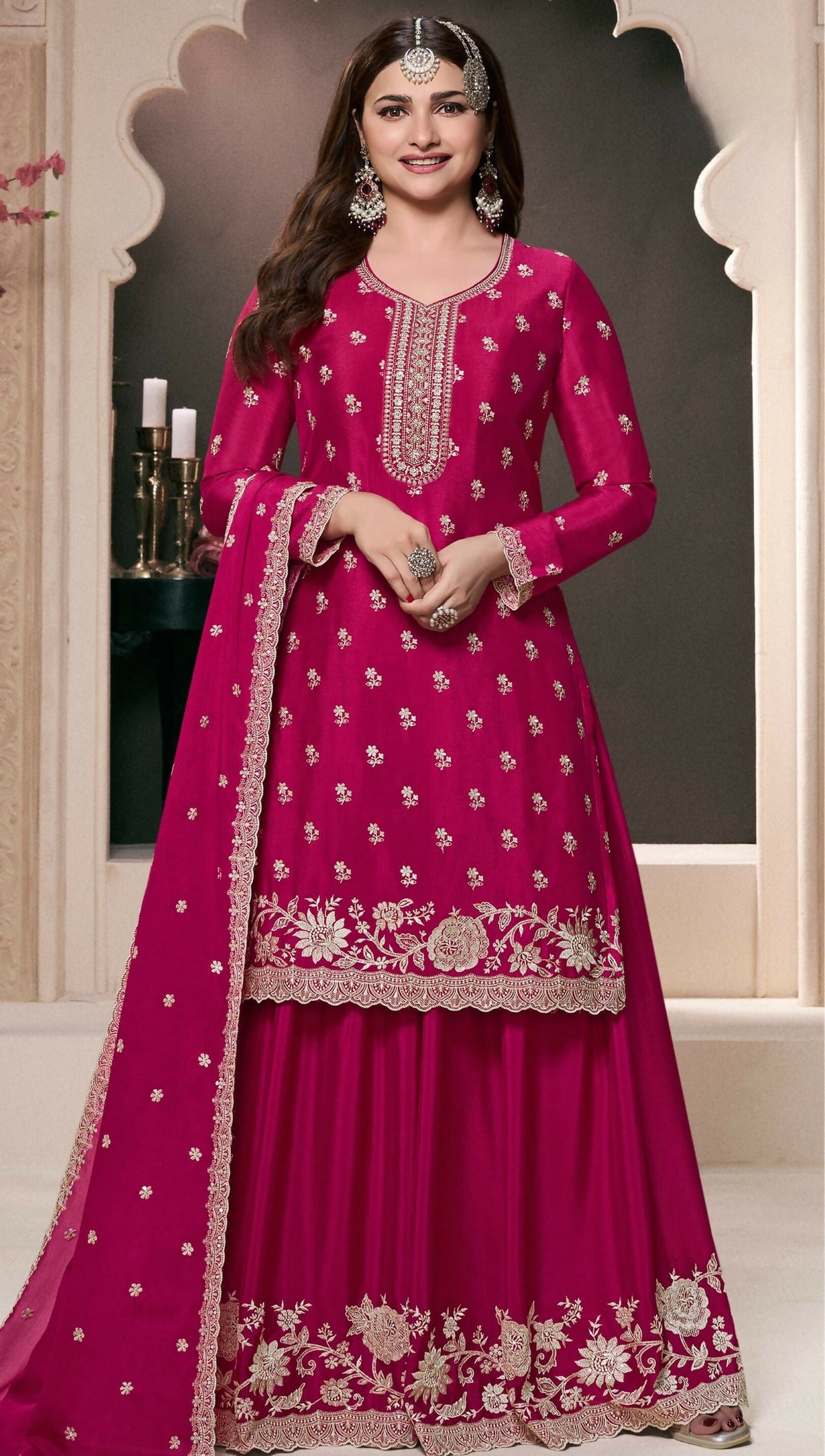 Anaita Pink Chinon Embroidered Thread Work Stitched Salwar Suit | Grocsy