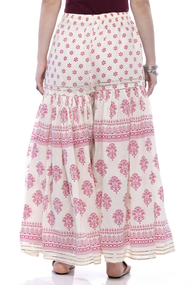 Mominos Fashion Cotton Block Print With Lace Work Off White Maroon Color Prints Palazzo | Grocsy