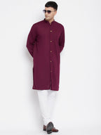 Even Apparels Maroon Pure Cotton Men's Sherwani Kurta With Open Front | Grocsy