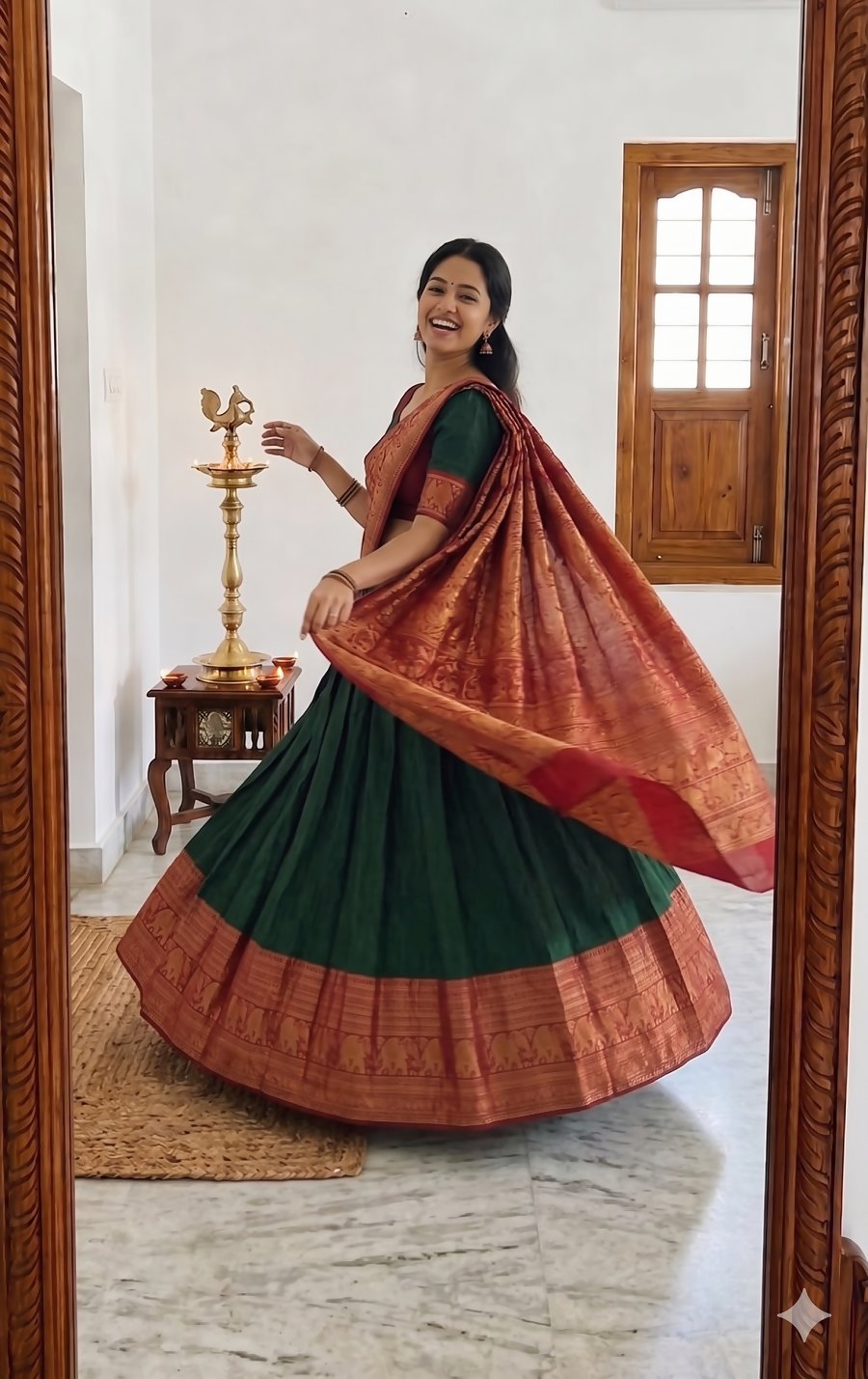 Teeya Creation Green Traditional Lehenga Choli Set Featuring Intricate Purple and Gold Zari Detailing | Grocsy