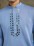 Vastranavya Light Blue Exclusive Viscose Silk Festival Wear Real Mirror Work Kurta with Dupatta | Grocsy