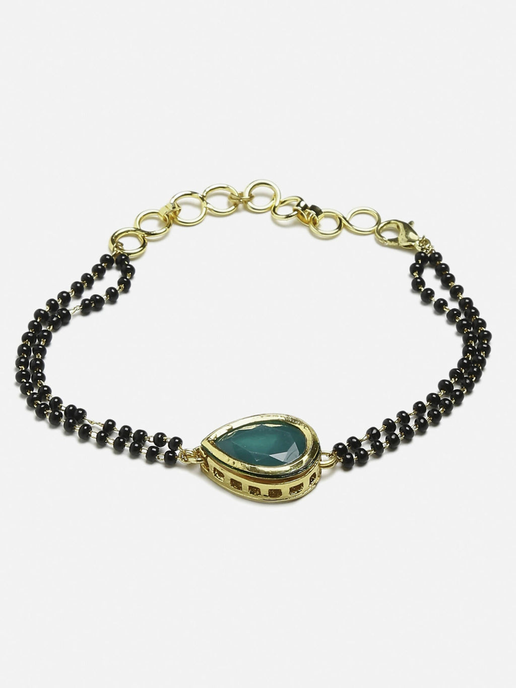 Women's Black Gold-Toned Gold-Polished Kundan Studded Charm Mangalsutra Bracelet - Ruby Raang | Grocsy