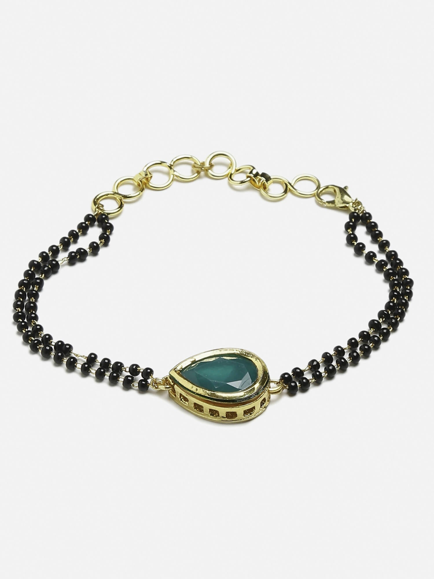Women's Black Gold-Toned Gold-Polished Kundan Studded Charm Mangalsutra Bracelet - Ruby Raang | Grocsy