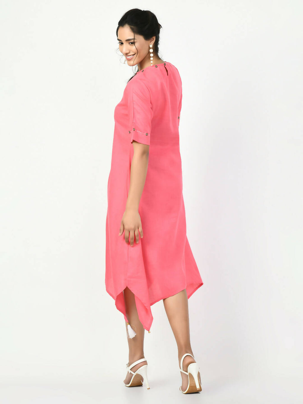Myshka Women's Pink A-Line Solid Kurta | Grocsy