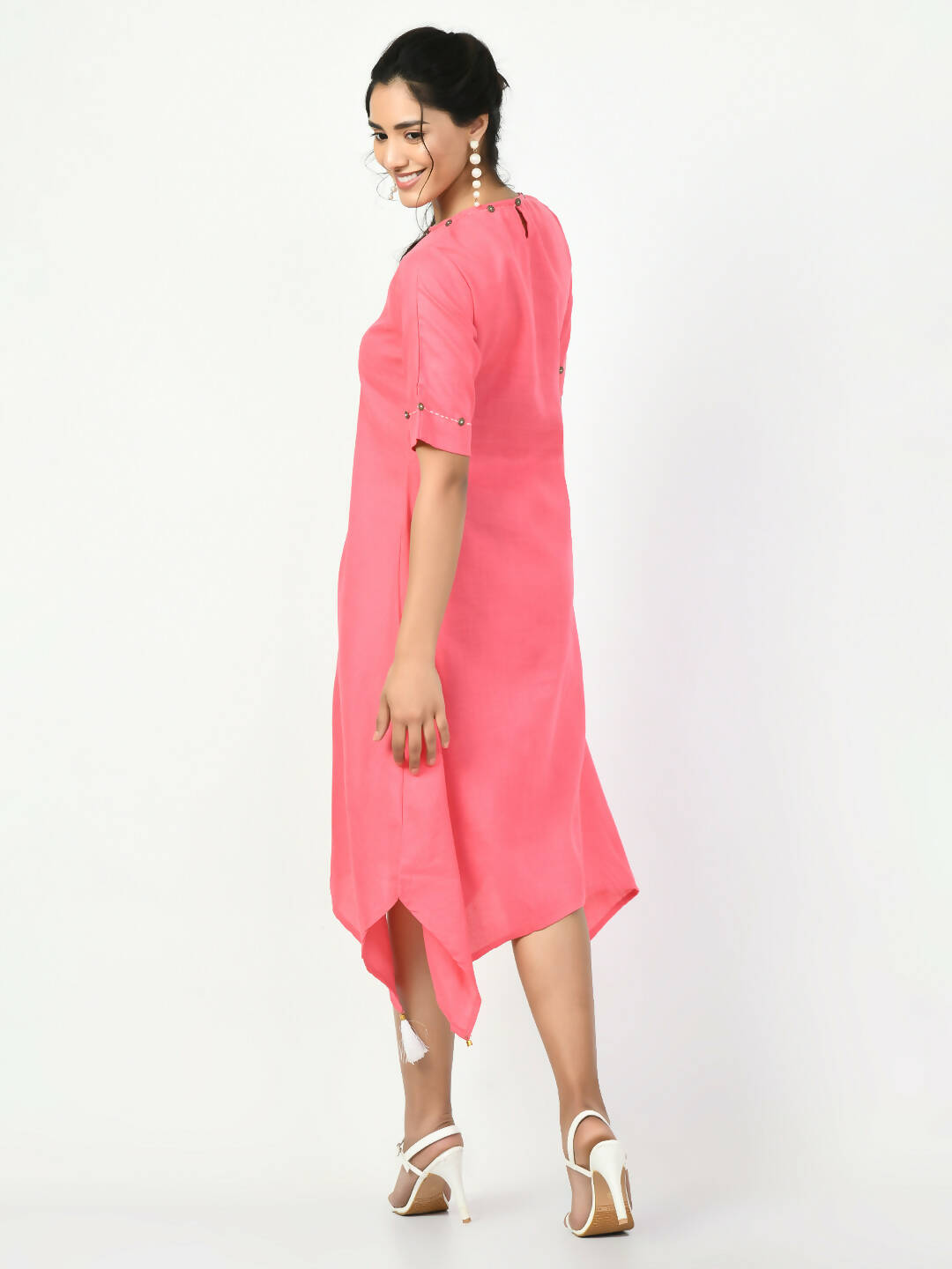 Myshka Women's Pink A-Line Solid Kurta | Grocsy