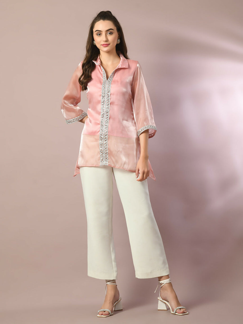 Myshka Women's Pink Solid Longline Party Tunic | Grocsy